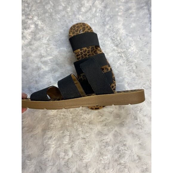 Corkys Flat Sandals Size 7 Black 3 Stretchy Straps Slip On Comfortable - Picture 6 of 6